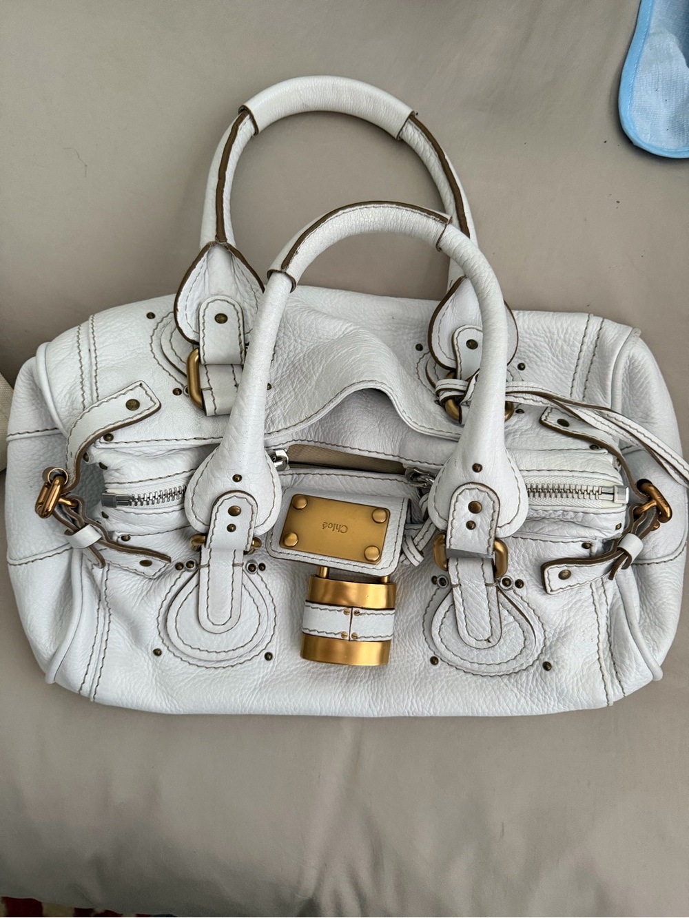 Chloé White Leather Satchel with Gold Hardware. Paddington